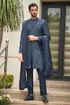 Buy_Bohame_Blue Sherwani And Dupatta- Georgette Embroidered Chikankari Anvit With Kurta Set _at_Aza_Fashions