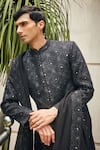 Bohame_Black Sherwani And Dupatta- Georgette Embroidered Varnit With Kurta Set _Online_at_Aza_Fashions