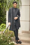 Buy_Bohame_Black Sherwani And Dupatta- Georgette Embroidered Varnit With Kurta Set _Online_at_Aza_Fashions