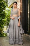 Buy_Bohame_Grey Georgette Embroidered Sequin Round Eka Chikankari Lehenga Set _at_Aza_Fashions