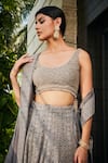 Bohame_Grey Georgette Embroidered Sequin Round Eka Chikankari Lehenga Set _Online_at_Aza_Fashions