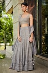 Buy_Bohame_Grey Georgette Embroidered Sequin Round Eka Chikankari Lehenga Set _Online_at_Aza_Fashions