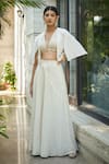 Buy_Bohame_White Georgette Embroidered Chikankari Plunge Beryl Lehenga Set With Jacket _at_Aza_Fashions