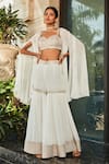 Buy_Bohame_White Georgette Embroidered Zari Sweetheart Neck Karvi Cape Sharara Set _at_Aza_Fashions