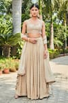 Buy_Bohame_Beige Georgette Embroidered Chikankari Sweetheart Neck Myra Lehenga Set _at_Aza_Fashions