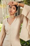 Buy_Bohame_Beige Georgette Embroidered Chikankari V Neck Raga Tunic And Flared Pant Set _Online_at_Aza_Fashions