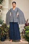 Buy_Bohame_Blue Georgette Embroidered Mirror V Navy Chikankari Tunic And Flared Pant Set _at_Aza_Fashions