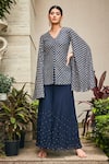 Bohame_Blue Georgette Embroidered Mirror V Navy Chikankari Tunic And Flared Pant Set _Online_at_Aza_Fashions