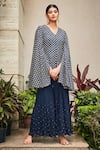 Shop_Bohame_Blue Georgette Embroidered Mirror V Navy Chikankari Tunic And Flared Pant Set _Online_at_Aza_Fashions