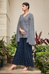 Bohame_Blue Georgette Embroidered Mirror V Navy Chikankari Tunic And Flared Pant Set _at_Aza_Fashions