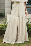 Bohame_Beige Georgette Embroidered Mirror Collared Venya Chikankari Cape And Sharara Set _Online_at_Aza_Fashions