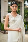 Bohame_White Georgette Embroidered Mirror V Ayra Chikankari Work Saree With Blouse _Online_at_Aza_Fashions