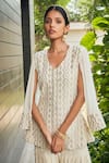 Shop_Bohame_Off White Georgette Embroidered Chikankari V Neck Miah Tunic And Sharara Set _Online_at_Aza_Fashions