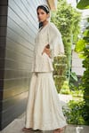 Bohame_Off White Georgette Embroidered Chikankari V Neck Miah Tunic And Sharara Set _at_Aza_Fashions