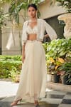 Buy_Bohame_Off White Georgette Embroidered Chikankari Sweetheart Artika Cape Skirt Set _at_Aza_Fashions