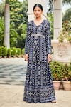 Buy_Bohame_Blue Georgette Embroidered Chikankari V Neck Nyra Tunic And Sharara Set _at_Aza_Fashions