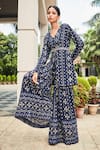 Bohame_Blue Georgette Embroidered Chikankari V Neck Nyra Tunic And Sharara Set _Online_at_Aza_Fashions