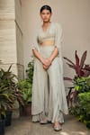 Bohame_Grey Georgette Embroidered Chikankari V Neck Aayla Cape Pant Set _Online_at_Aza_Fashions