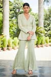 Buy_Bohame_Green Georgette Embroidered Chikankari V Neck Rania Tunic And Flared Pant Set _at_Aza_Fashions