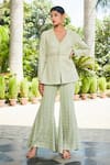 Shop_Bohame_Green Georgette Embroidered Chikankari V Neck Rania Tunic And Flared Pant Set _Online_at_Aza_Fashions