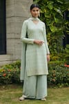 Buy_Bohame_Green Georgette Embroidered Chikankari V Neck Rohana Kurta Pant Set _at_Aza_Fashions