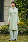 Shop_Bohame_Green Georgette Embroidered Chikankari V Neck Rohana Kurta Pant Set _Online_at_Aza_Fashions