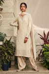 Buy_Bohame_Beige Georgette Embroidered Chikankari Notched Avisa Kurta Salwar Set _at_Aza_Fashions