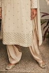 Shop_Bohame_Beige Georgette Embroidered Chikankari Notched Avisa Kurta Salwar Set _Online_at_Aza_Fashions