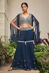 Buy_Bohame_Blue Georgette Embroidered Chikankari Sweetheart Neck Iha Cape Sharara Set _at_Aza_Fashions