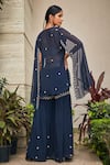 Shop_Bohame_Blue Georgette Embroidered Chikankari Sweetheart Neck Iha Cape Sharara Set _at_Aza_Fashions