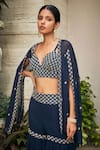 Bohame_Blue Georgette Embroidered Chikankari Sweetheart Neck Iha Cape Sharara Set _Online_at_Aza_Fashions