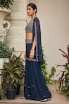 Shop_Bohame_Blue Georgette Embroidered Chikankari Sweetheart Neck Iha Cape Sharara Set _Online_at_Aza_Fashions