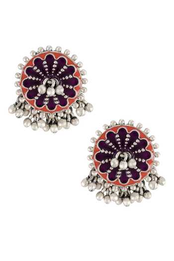 Shop_Tribe Amrapali_Multi Color Enamel Rangoli Ghungroo Studs _at_Aza_Fashions