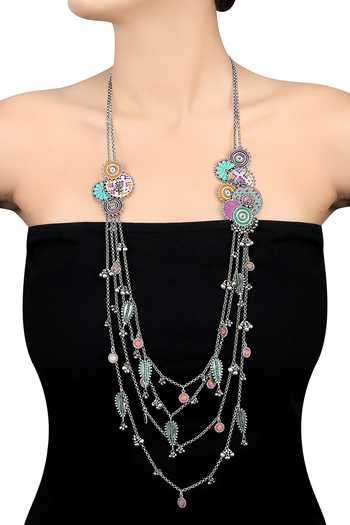 Buy_Tribe Amrapali_Multi Color Enamel Ghungroo Drop Layered Necklace _at_Aza_Fashions