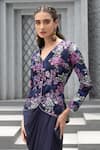 Buy_Chhavvi Aggarwal_Blue Crepe Print Floral V Neck Jacket With Skirt _Online_at_Aza_Fashions