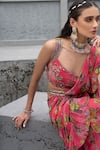 Buy_Chhavvi Aggarwal_Pink Georgette Print Floral Square Neck Saree With Blouse_Online_at_Aza_Fashions