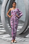 Buy_Chhavvi Aggarwal_Purple Crepe Print Floral Asymmetric Neck One Shoulder Dress_at_Aza_Fashions