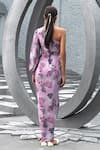 Shop_Chhavvi Aggarwal_Purple Crepe Print Floral Asymmetric Neck One Shoulder Dress_at_Aza_Fashions