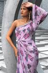 Chhavvi Aggarwal_Purple Crepe Print Floral Asymmetric Neck One Shoulder Dress_Online_at_Aza_Fashions