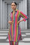 Chhavvi Aggarwal_Multi Color Crepe Print Stripe Collared Neck Shirt Kurta With Salwar_Online_at_Aza_Fashions