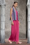 Buy_Chhavvi Aggarwal_Maroon Crepe Print Stripe Cape Front Open Jumpsuit With_at_Aza_Fashions