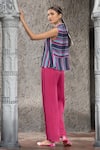 Shop_Chhavvi Aggarwal_Maroon Crepe Print Stripe Cape Front Open Jumpsuit With_at_Aza_Fashions