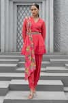 Buy_Chhavvi Aggarwal_Pink Modal Cotton Placement Embroidery Peplum Draped Tunic And Dhoti Pant Set _at_Aza_Fashions