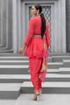 Shop_Chhavvi Aggarwal_Pink Modal Cotton Placement Embroidery Floral V Neck Peplum Tunic And Dhoti Set _at_Aza_Fashions