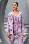 Chhavvi Aggarwal_Purple Crepe Print Floral Lapel Collar Blazer And Pant Set_Online_at_Aza_Fashions