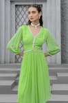 Chhavvi Aggarwal_Green Georgette Print Geometric V Neck Anarkali With Pant_Online_at_Aza_Fashions