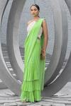 Buy_Chhavvi Aggarwal_Green Printed And Embroidered Geometric Halter Pre-draped Saree With Blouse_at_Aza_Fashions