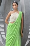 Buy_Chhavvi Aggarwal_Green Printed And Embroidered Geometric Halter Pre-draped Saree With Blouse_Online_at_Aza_Fashions