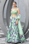 Chhavvi Aggarwal_Green Crepe Printed And Embellished Geometric Floral V Neck Lehenga Set _Online_at_Aza_Fashions