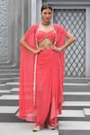 Buy_Chhavvi Aggarwal_Pink Georgette Printed And Embroidered Geometric Cape Open Skirt Set_at_Aza_Fashions